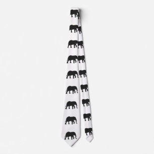 Black Elephant Illustration Animal on Zoo Silhouet Neck Tie