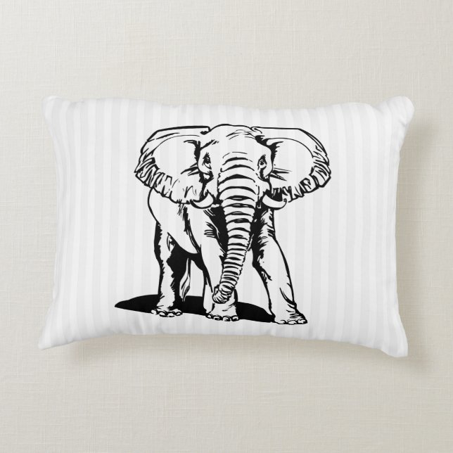 Black Elephant Line Drawing  Accent Pillow (Back)
