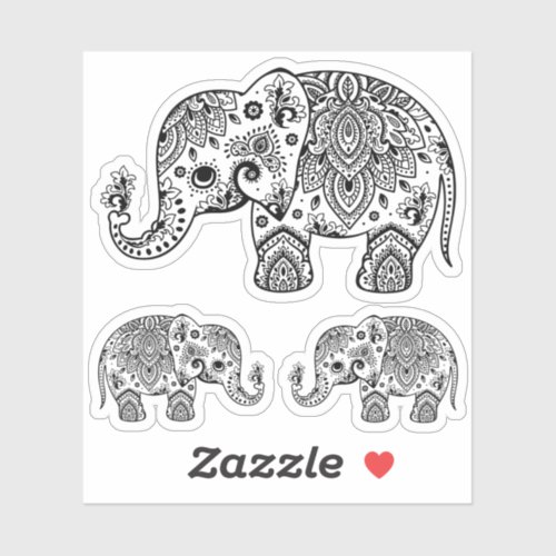 Black elephant vintage floral paisley sticker