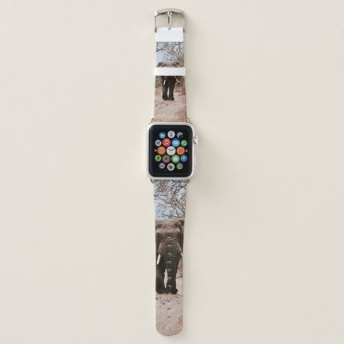 BLACK ELEPHANT WALKING ON BROWN SAND APPLE WATCH BAND