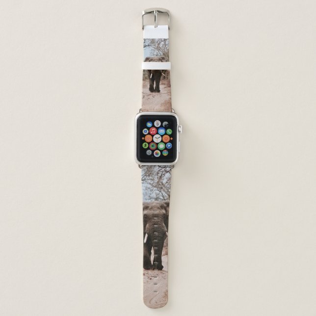 BLACK ELEPHANT WALKING ON BROWN SAND APPLE WATCH BAND (Front)