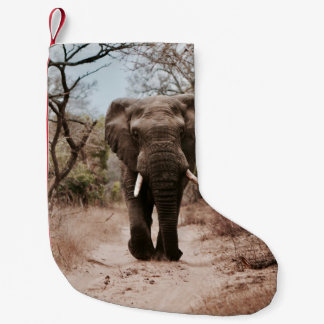 BLACK ELEPHANT WALKING ON BROWN SAND SMALL CHRISTMAS STOCKING