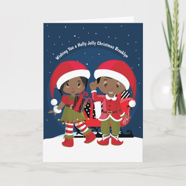 Black Elf Twins Elf Holiday Card (Front)