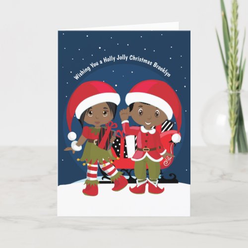 Black Elf Twins Elf Holiday Card
