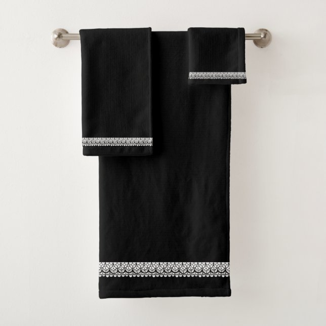 Black Embellished Trim Bath Towel Set (Insitu)