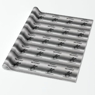 Black Embossed-look Polo Player, Happy Birthday Wrapping Paper