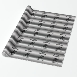 Black Embossed-look Polo Player, Happy Birthday Wrapping Paper
