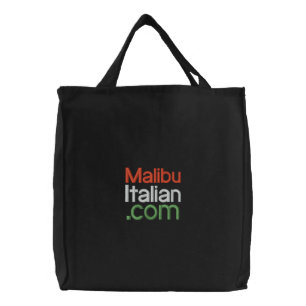 Black Embroidered Malibuitalian.com Embroidered Tote Bag