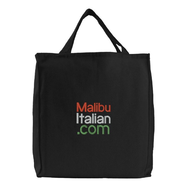Black Embroidered Malibuitalian.com Tote Bag (Front)