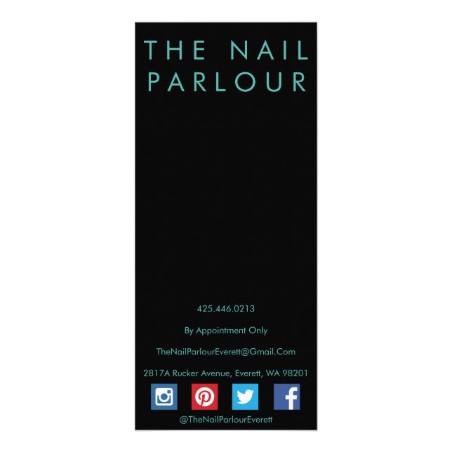 Black & Emerald Glitter Nail Salon Menu Cards (Back)
