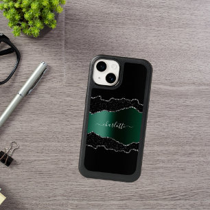 Black emerald green agate marble name script OtterBox samsung galaxy s6 case