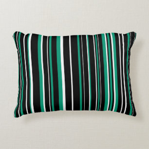 Black, Emerald Green, and White Barcode Stripe Decorative Pillow