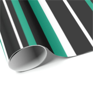 Black, Emerald Green, and White Stripe Wrapping Paper