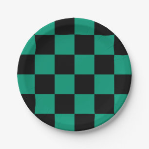 Black/Emerald Green Checkered Paper Plates