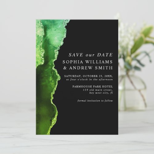 Black  Emerald Green Save the Date Invitation