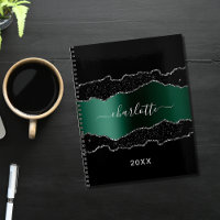Black emerald green silver agate marble 2024 planner