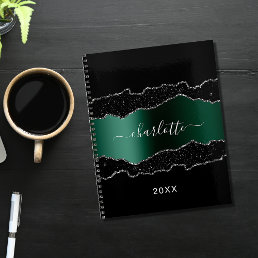 Black emerald green silver agate marble 2024 planner