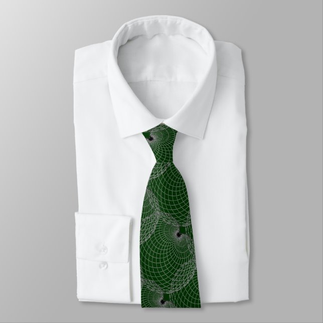Black Emerald Green & Silver Grey "Spider Web" Neck Tie (Tied)