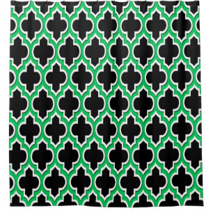 Black Emerald Green White XL Moroccan #4DS Shower Curtain