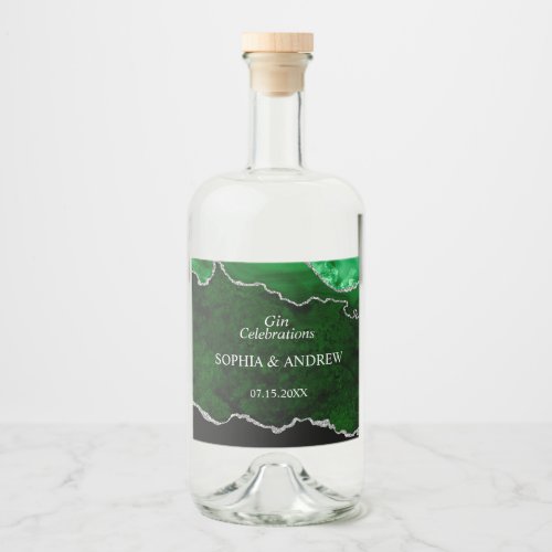 Black  Emerald Greenery Wedding Liquor Bottle Label