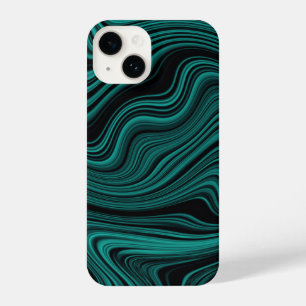 Black & Emerald Wavy Agate Abstraction iPhone 14 Case