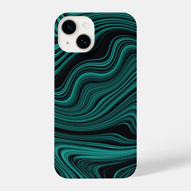 Black & Emerald Wavy Agate Abstraction iPhone Case (Back)