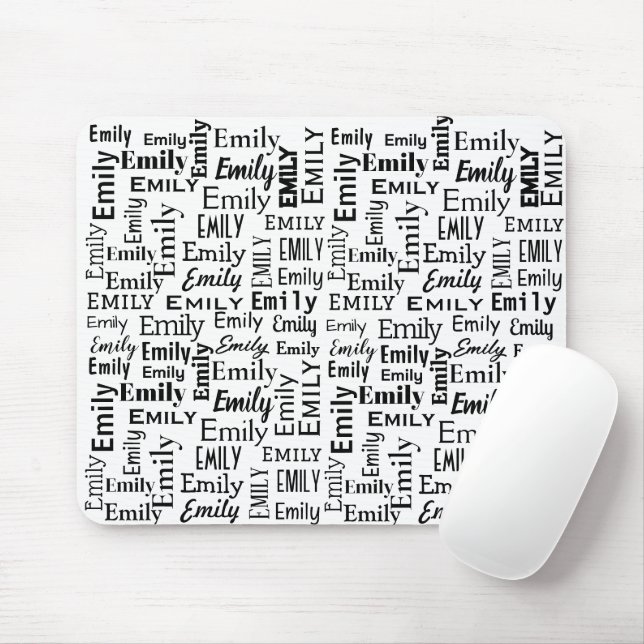 Black EMILY Name On White Mouse Pad (With Mouse)