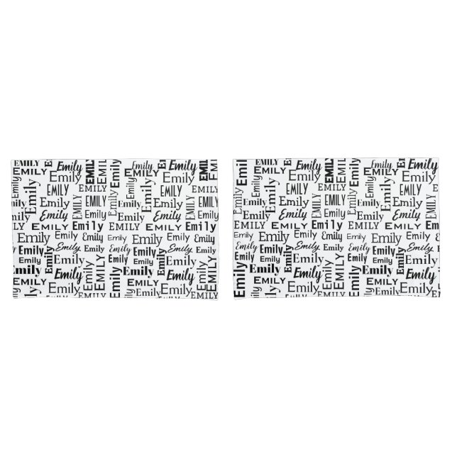 Black EMILY Name On White Pillow Case (Front-Set)
