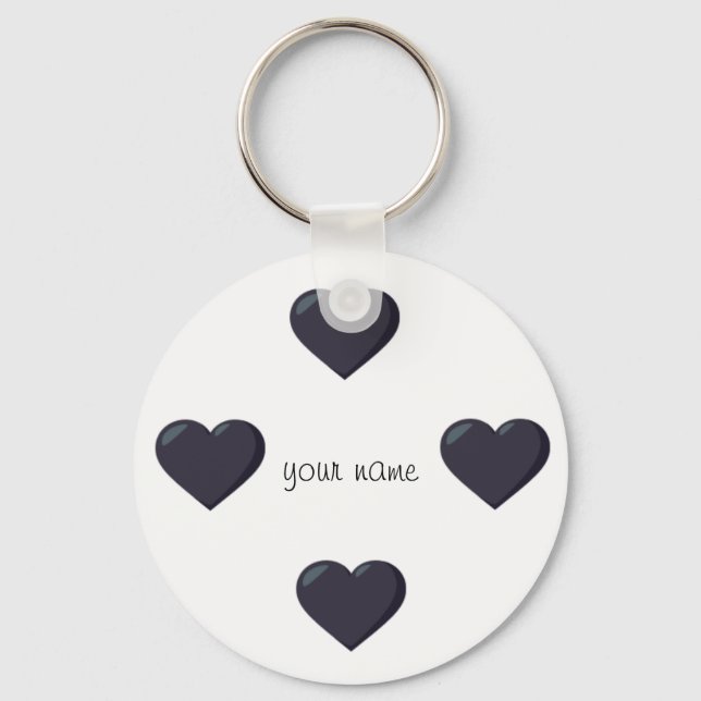 Black Emoji Hearts  and '' Your Name Here " Keychain (Front)