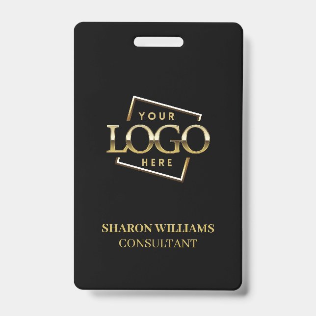 Black Employee ID with Custom Business Logo Badge (Front)