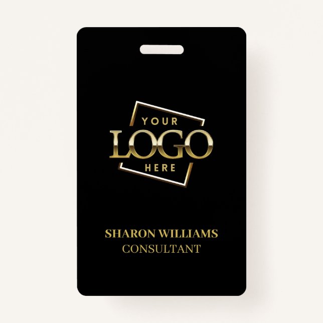Black Employee ID with Custom Business Logo Badge (Front)