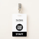 Black Employee Name Business Logo Staff Tag Badge<br><div class="desc">Easily personalize this Custom Administrative professional Name Badge without photo, with Scan Bar Code and large business logo. A simple business design in black and white colors fully customizable in front and back sizes, sans-serif basic and modern fonts and a professional and clear look, perfect for small business employee, boss,...</div>