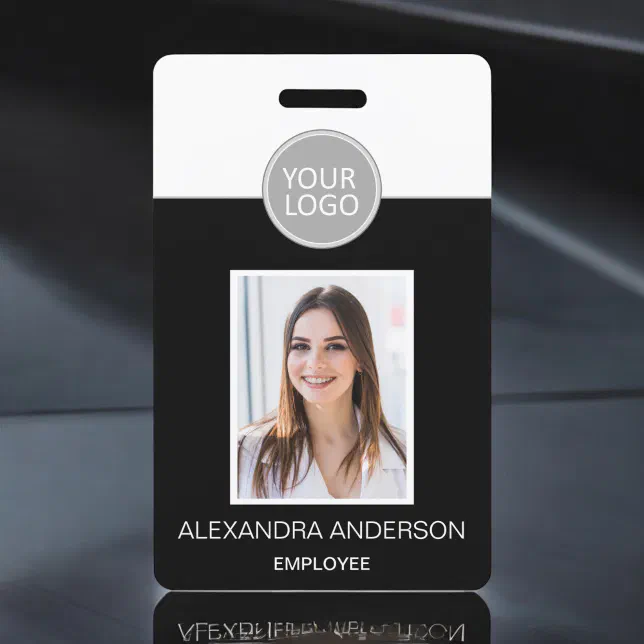 Black Employee Name Logo Photo Corporate Work Badge | Zazzle