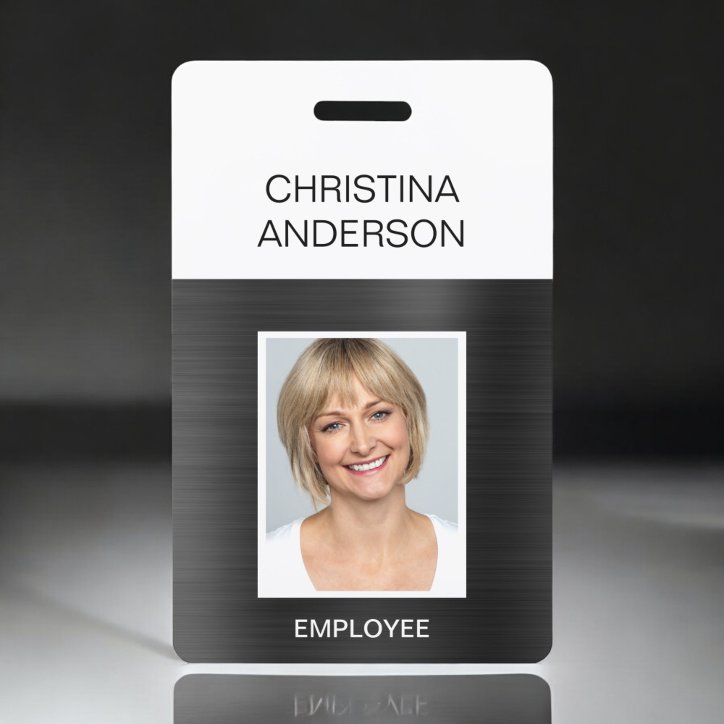Black Employee Name Photo Corporate Metallic Badge