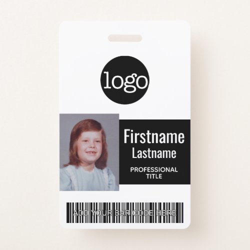 Black Employee _ Photo Bar Code Logo Name ID Badge