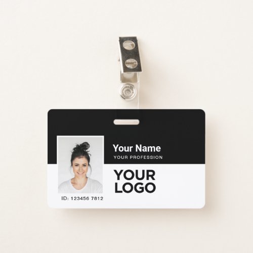 Black Employee Photo Bar or Qr Code Logo Name Badge