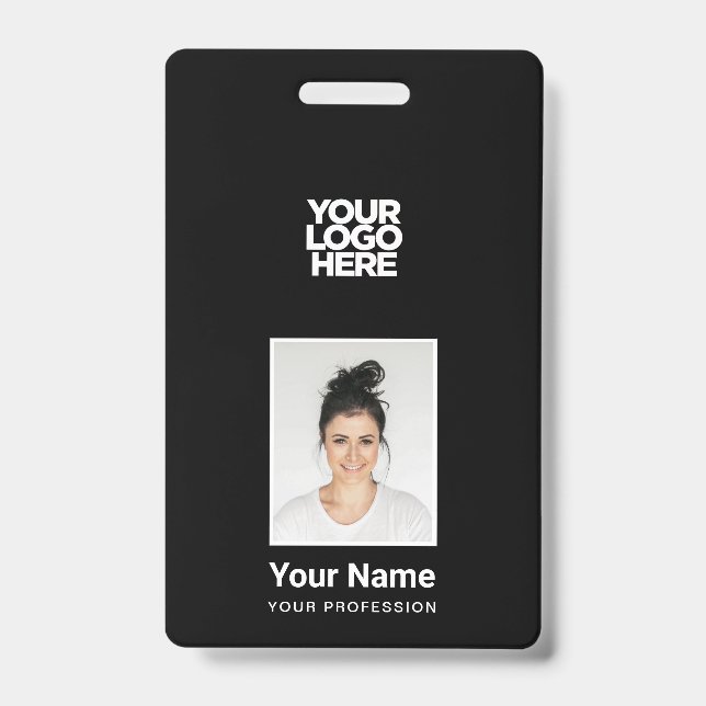 Black Employee - Photo, BarCode, Large Logo, Name Badge (Front)