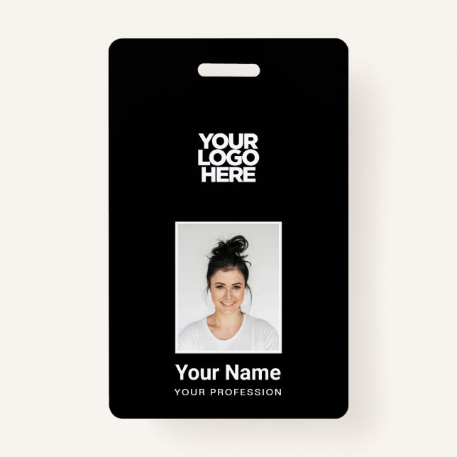 Black Employee - Photo, BarCode, Large Logo, Name Badge (Front)