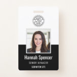 Black | Employee Photo ID Company Security Badge<br><div class="desc">Personalize these vertical badges with an employee photo and name,  along with two lines of additional custom text for employee ID number,  role or title,  location,  or other key data. Add your logo at the top. Additional custom text field located on the back for return information or other details.</div>