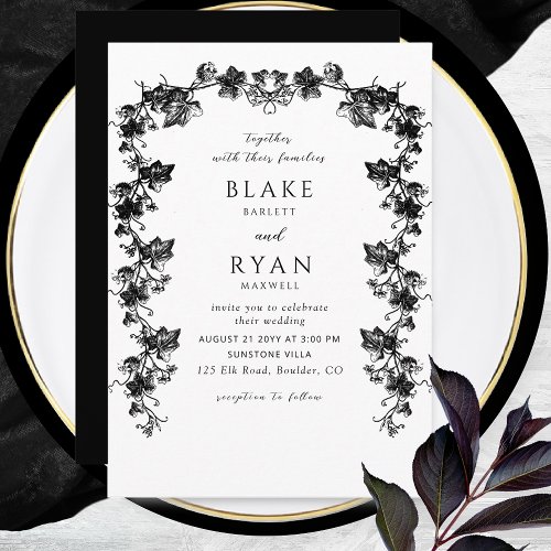 Black Enchanting Garland Chic Wedding  Invitation
