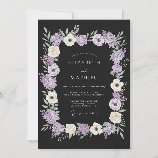 Black Enchanting Winter Wedding Invitation (Front)