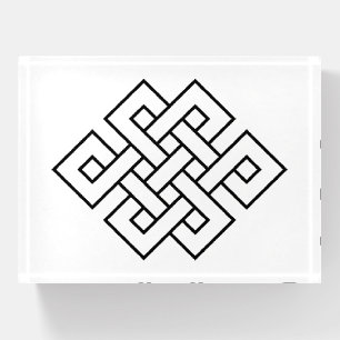 Black Endless Knot Symbol on White Paperweight