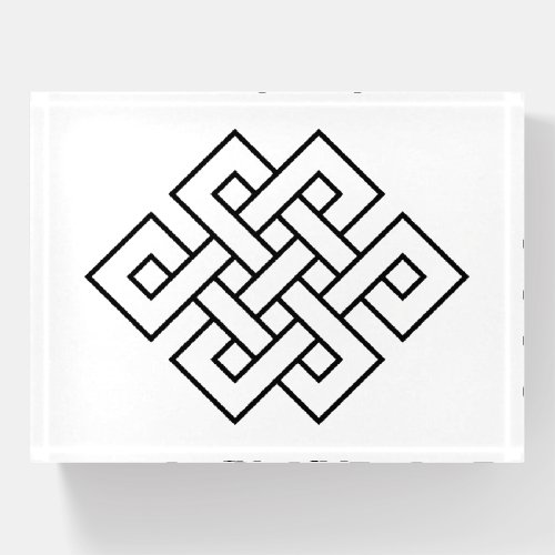 Black Endless Knot Symbol on White Paperweight