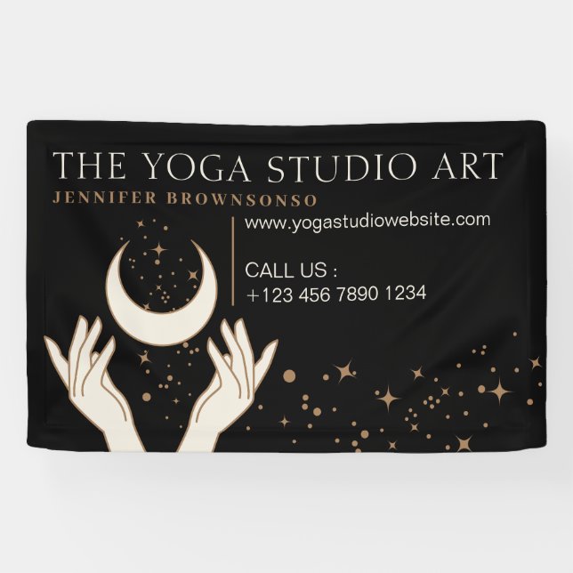 Black Energy Hands Mystic Moon Spiritual Banner (Horizontal)