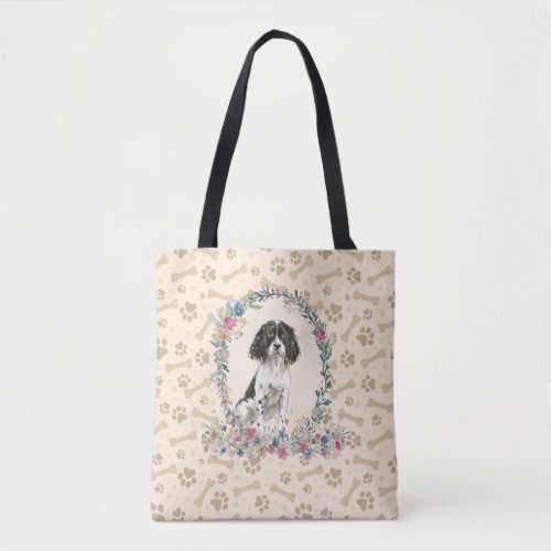 Black English Springer Spaniel Dog Paw Print Cute Tote Bag