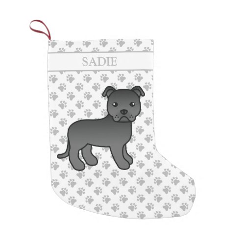 Black English Staffie Cute Cartoon Dog  Name Small Christmas Stocking