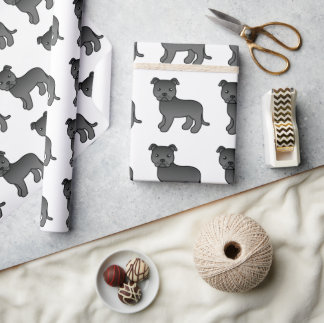 Black English Staffie Cute Cartoon Dog Pattern Wrapping Paper