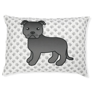 Black English Staffie Cute Cartoon Dog & Paws Pet Bed
