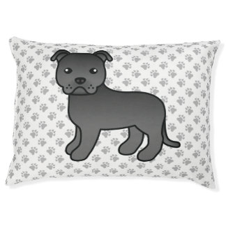 Black English Staffie Cute Cartoon Dog &amp; Paws Pet Bed