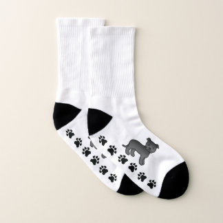 Black English Staffie Cute Cartoon Dog &amp; Paws Socks